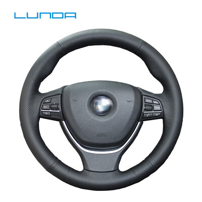 

LUNDA Black Leather Car Steering Wheel Cover for BMW 5Series3Series 535i320liE36 E46 X5 Hand-stitched steering wheel cover