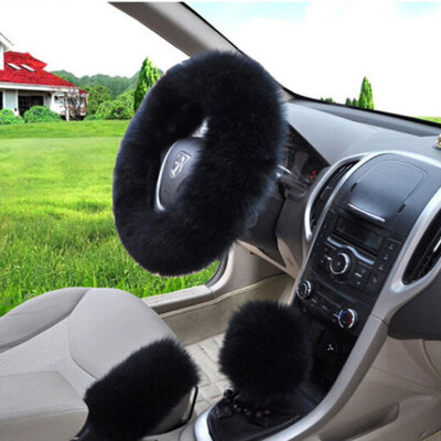 

Universal Car Plush Fuzzy Steering Wheel Cover Wool Fur Gear Knob Shifter Brake