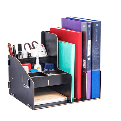 

Jinlongxing glosen multi-function wooden desktop storage box file rack office finishing rack black
