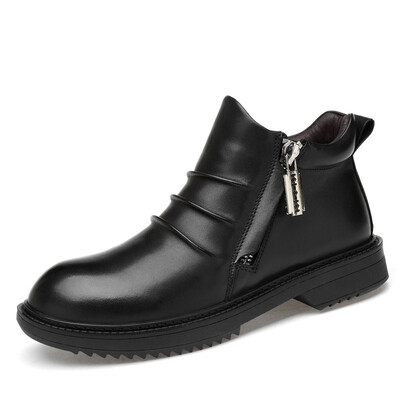 

Mens Boots Genuine Leather Martin Boots Fashion Casual High Cut Shoes For Men Winter Boots Black Size 36-46