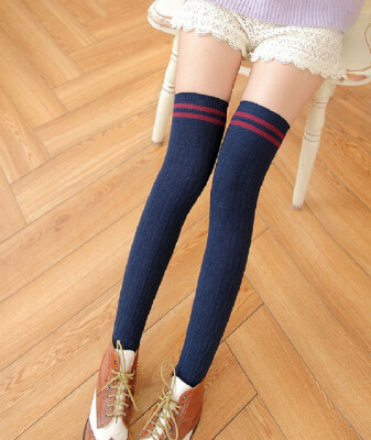 

Women Knit Cotton Over The Knee Long Socks Striped Thigh High Stocking Socks New