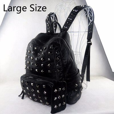 

Soft Washed PU Leather Rivet Backpack Girls School Bags for Teens Fashion Large Backpacks Women European&American Style Bag