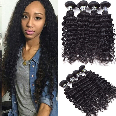 

7A Deep Wave Peruvian Virgin Hair 4 Bundles Deep Wave Hair Weave Extensions Natural Color Can Be Dyed&Bleached