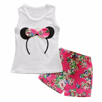 

Multi colored Minnie Clothes For Girls Sleeveless Outfits Baby Girl Minnie Vest TopBowtie Shorts Pants Kids Outfit 1-6Y