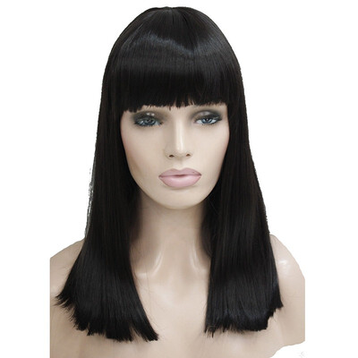 

StrongBeauty Black Medium Length Heat ok Dot Skin Top Synthetic Full Wig