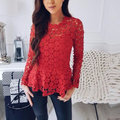

New Fashion Women Sexy Autumn Lace Top Long Sleeve Casual Blouse Plus Size