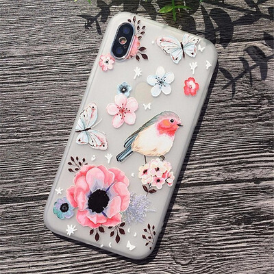 

3D Relief Flower Case For iPhone 6 8 7 Plus X Cases Soft Silicon Cover