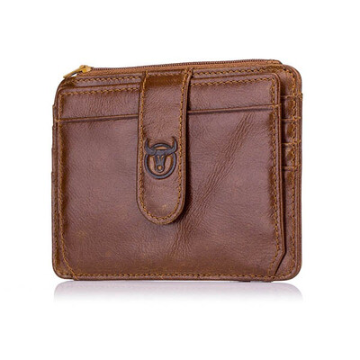

BULLCAPTAIN Genuine Leather RFID Blocking zipper card holder Credit Cart Wallet mini slim wallet card & id holders man business
