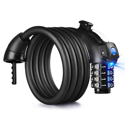 

JAKROO bicycle lock with light code lock anti-theft mountain bike lock universal bicycle frosted steel cable lock LED luminous lock