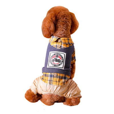 

Huayuan favors hoopet pet dog clothes Teddy Bomei small dog autumn&winter plaid shirt navy blue print four feet 2XL