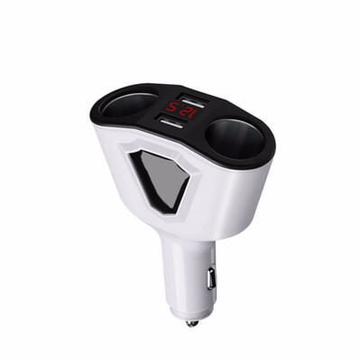 

Multi-function Dual USB Digital Display Car Charger With Dual Cigarette Light Double cigarette lighter car charger