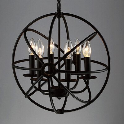 

Baycheer HL371444 Industrial LED Orb Chandelier in Wrought Iron Style with Globe Cage