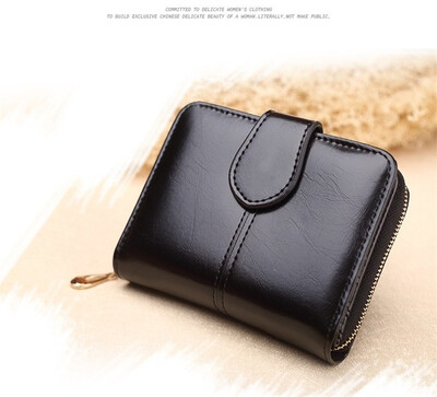 

Clutch female brand Bag wallet women zipper design mobile phone bags japanned PU lOil wax eather folder clutch Short paragraph