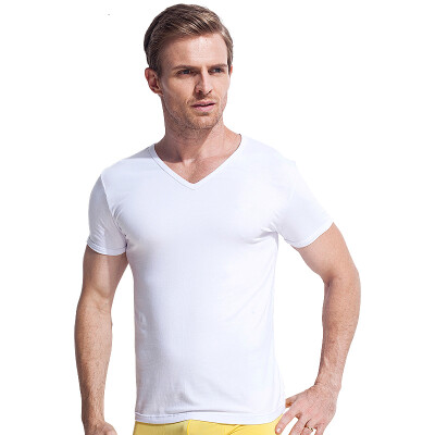 

[Jingdong Supermarket] seven wolves men's pure color cotton short-sleeved T-shirt V-neck bottom shirt summer sports 98714 white XXL