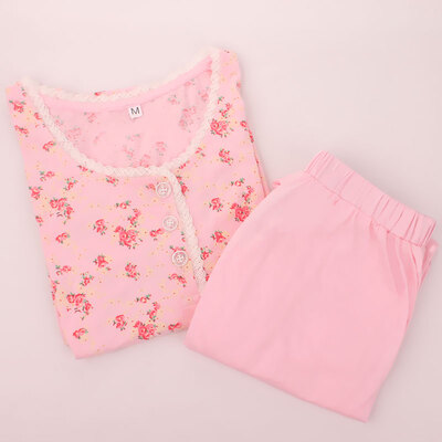 

Shorts Set light blue short sleeved Pajama girls sleep clothing collar cardigan night Furnishing thin summer clothes home female