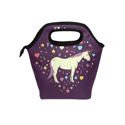 

Lunch Bag Heart Unicorn Tote Travel Picnic Insulated Handbags Portable Zipper Lunch Bag Box
