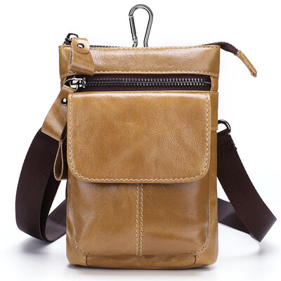 

NovelTeez Mens pocket leather belt mobile phone bag top layer leather multifunction bag