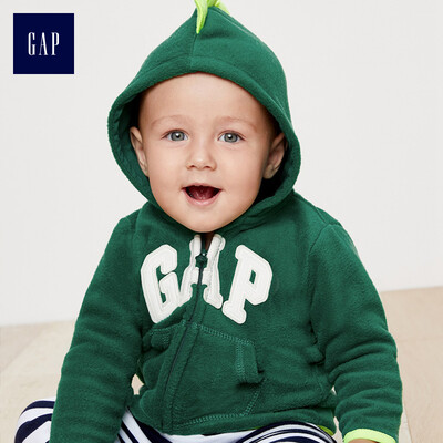 

GAP flagship store baby plus velvet sweater hoodie 348443 male baby fleece jacket foreign childrens wear dark green 6-12M