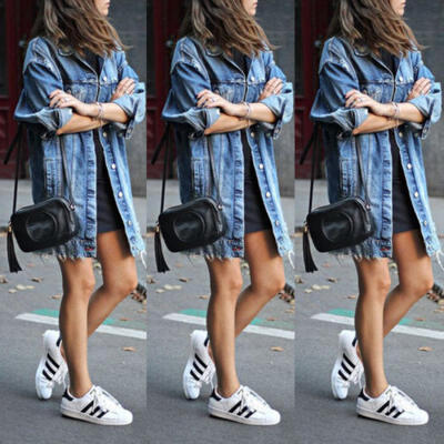 

US Womens Hole Patch Denim Ripped Jeans Distressed Denim Jacket Coat Outwear