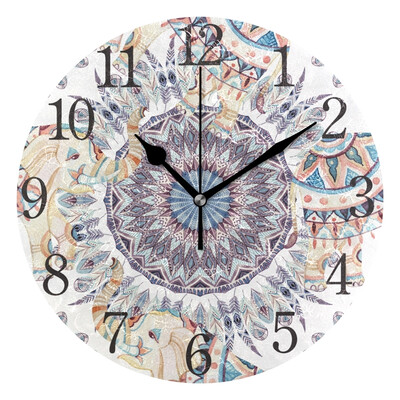 

Wall Clock Eathers Abstract Mandala Round Wall Clock Arabic Numerals Design