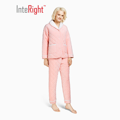 

INTERIGHT home service ladies babe velvet quilted padded warm home service suit light pink