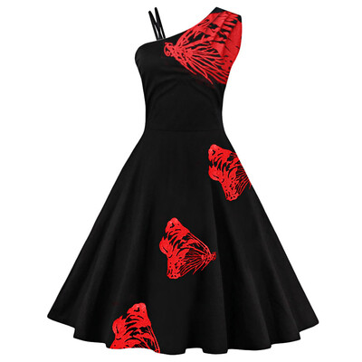

One Shoulder Butterfly Embroidered Flare Dress