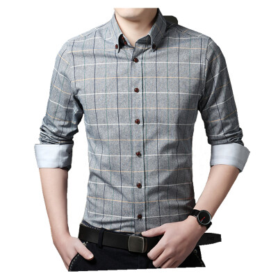 

New 2016 Spring Casual Men Shirt Cotton Linen Mens Dress Shirt Slim Fit Plaid Shirt Long sleeve Plus Size Shirts