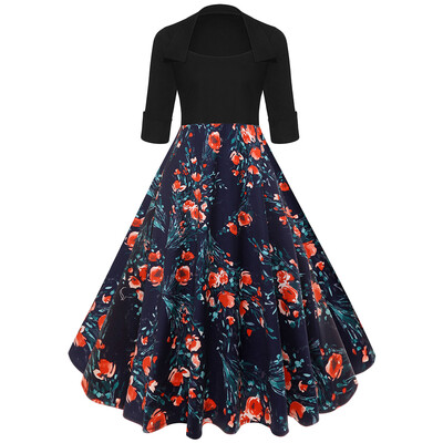 

Floral Panel High Waist Vintage Midi Dress