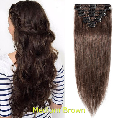 

40-60cm 8pcsset 1618202224" 100 human Hair Extensions Natural Straight Clip In Hair Extentions Soft Reusable
