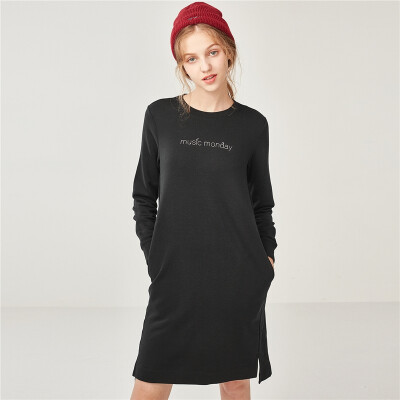 

Giordano Womens Dresses Skirts Letter Prints Inner Fleece Sweater Dress 05467755 01 Logo Black  17074A