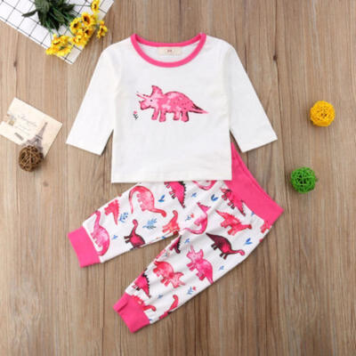 

USA Newborn Toddler Baby Girl Cartoon Dinosaur Tops Pants Legging Outfit Clothes