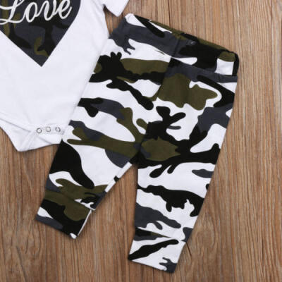 

AUSeller Newborn Baby Girls Cotton Tops Romper Camo Pants Outfits Clothes Set