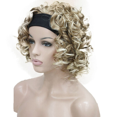 

StrongBeauty Blonde Highlights Short 34 Womens Wigs Hairpiece Curly Hair Piece with Headband COLOUR CHOICES