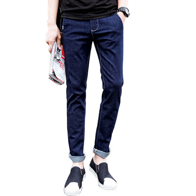 

(MSEK) Men's Korean Slim Jeans Shank Pencil Pants Korean Slim Cowboy Pants NZK3629 Deep Blue 31