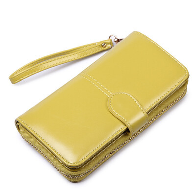 

NovelTeez Womens wallet oil wax leather retro long wallet large capacity clutch bag multifunction mobile phone bag