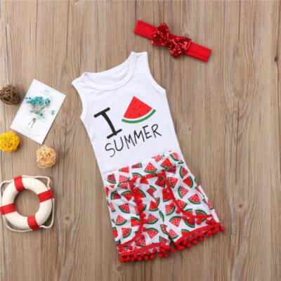 

Newborn Infant Baby Kids Watermelon Print Clothes Outfits Sleeveless Sequins Set