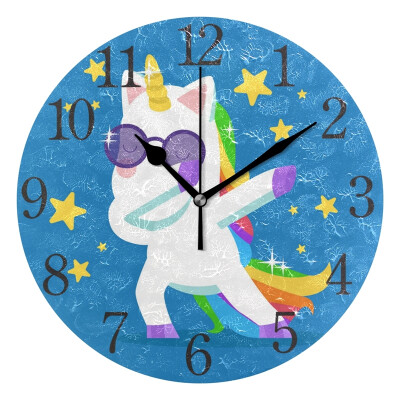 

Wall Clock Unicorn With Rainbow Hair Doing Dabbing Round Wall Clock Arabic Numerals Design