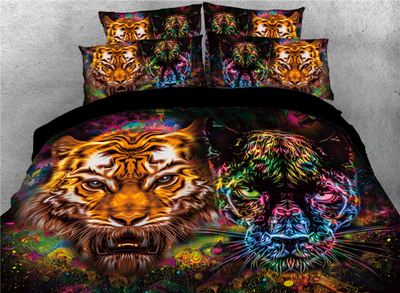

3D Tiger&Panther Face Printed 4-Piece Animal Bedding Sets