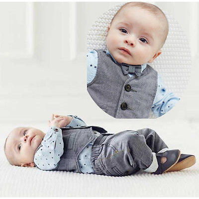 

3pcs Costume Bébé Garçon Haut Chemise Gilet Pantalon Cravate Tenues Ensemble