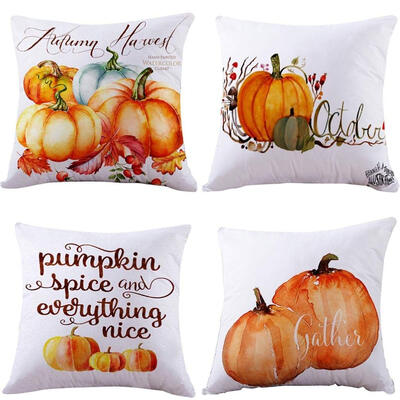

UpperX 4PC Pumpkin Pillow Cover Halloween Thanksgiving Decor Pillow Case Sofa Waist Throw Cushion Cover Orange