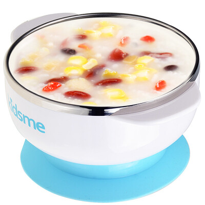 

Kiss me kidsme children&39s stainless steel tableware sucker bowl bowl baby training food bowl white