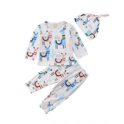 

Newborn Kids Baby Girls Boys Alpaca Tops T shirtPantsHat 3pcs Outfits Clothes