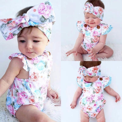 

Baby Girls Infant Floral Romper Bodysuit One-pieces Summer Clothes Sunsuit Sets