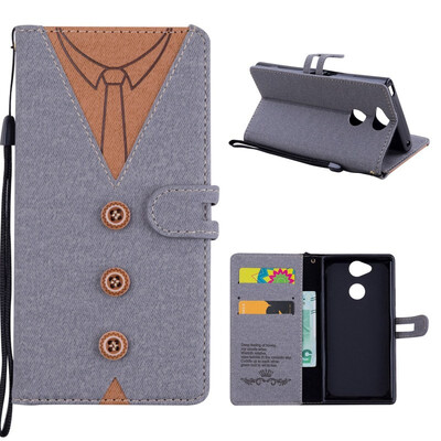 

MOONCASE Sony Xperia XA2 stitching embossed mens leather case - gray
