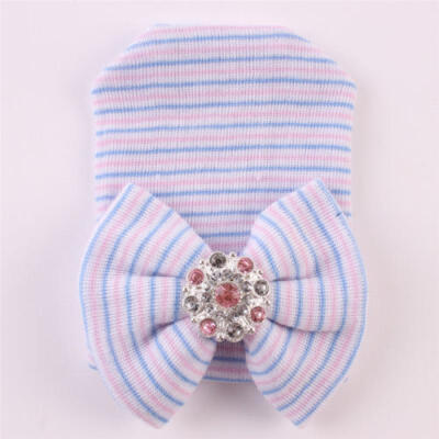 

Infant Baby Knitted Hat Keeping warm Cotton Beanie Bowknot Soft Striped Cap