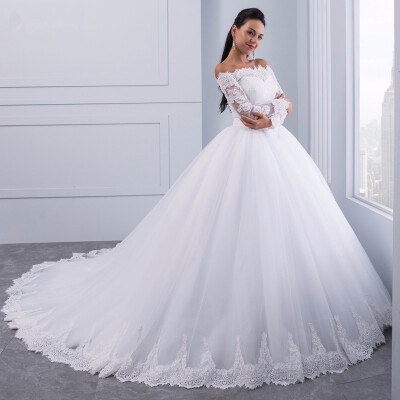 

Vestidos de Noiva Ball Gown Lace Wedding Dress Long Sleeves Off Shoulder Tulle Puffy Bride Gowns Casamento Mariage