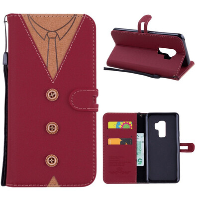 

MOONCASE Samsung Galaxy S9 stitching embossed mens leather case - red