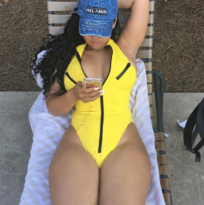 

One Piece Plus Size Swimwear Yellow Push Up Gather With Zipper Beach Bathing Suits Women Swimsuits