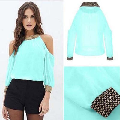 

Fashion Women Off Shoulder Top Long Sleeve Pullover Casual Blouse Summer T Shirt