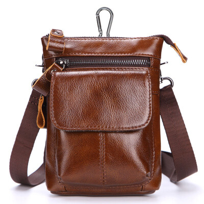 

NovelTeez Mens pocket leather belt mobile phone bag top layer leather multifunction bag